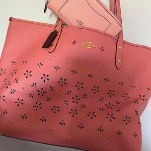 Coach floral perforated tote